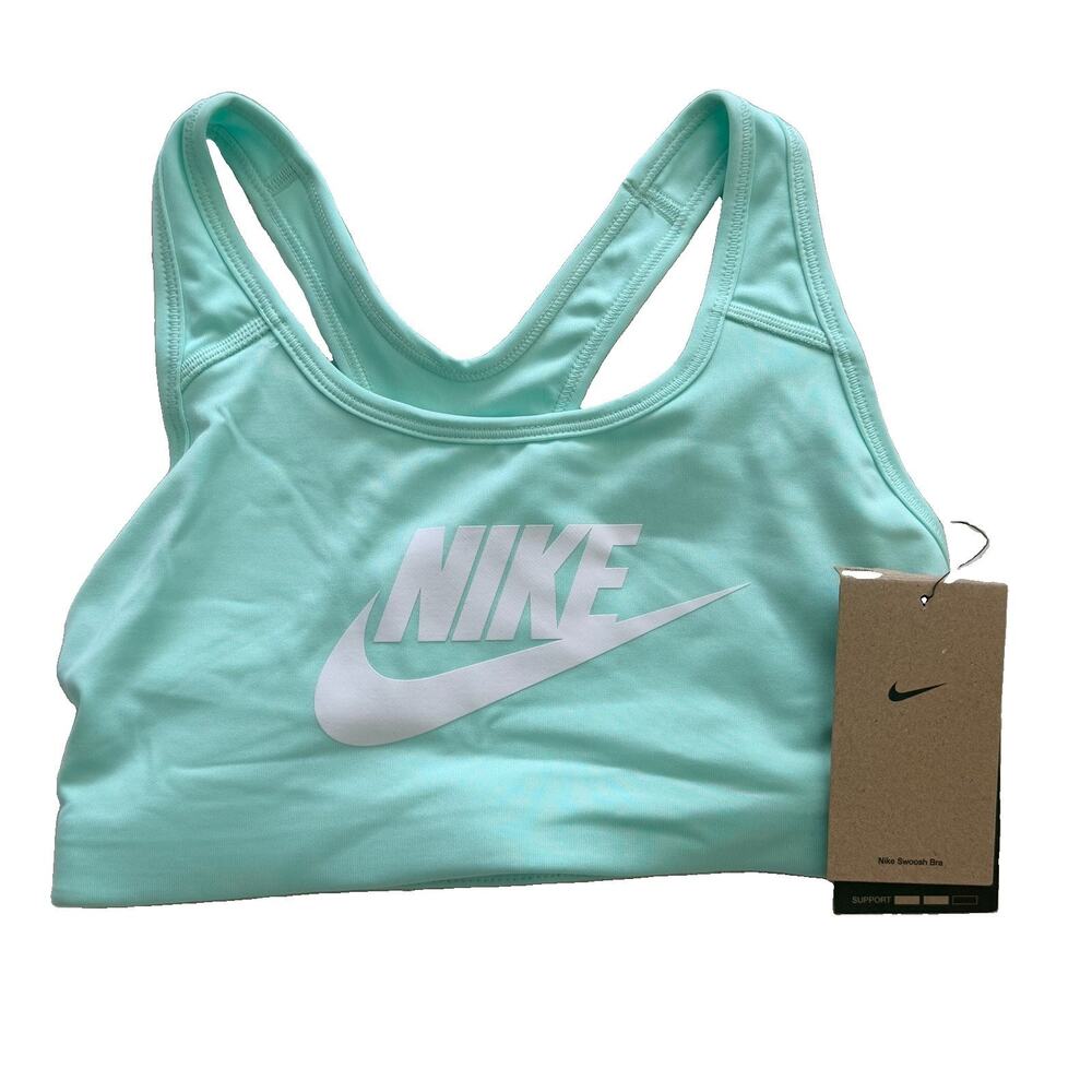 New NIKE Womens Turquoise Bright Green Swoosh Bra Dri-Fit XS Sportsbra NWT